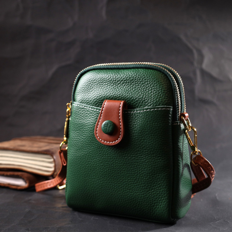 Небольшая сумка трапеция для женщин из натуральной кожи Vintage Зеленая