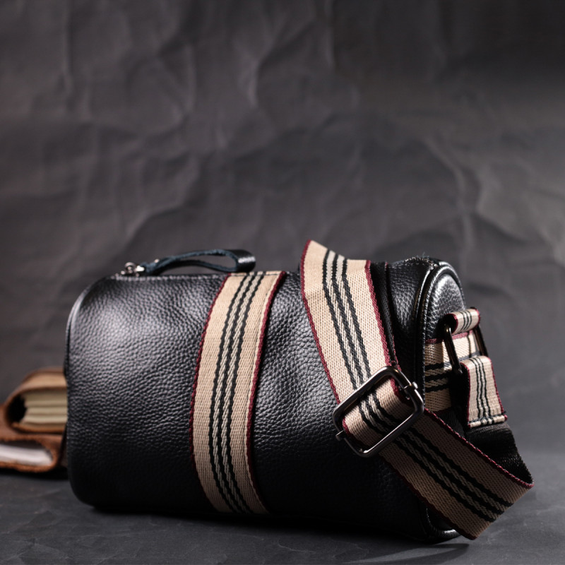 Оригинальная сумка для женщин с акцентом посередине из натуральной кожи Vintage Черная
