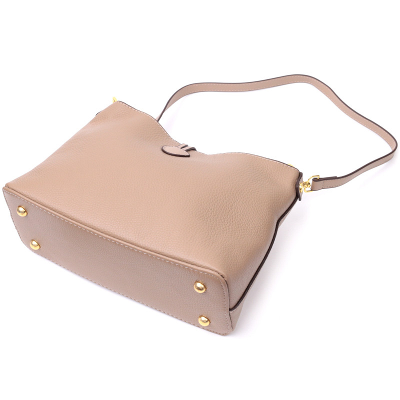 Сумка женская с оригинальной застежкой пуговкой из натуральной кожи Vintage Бежевая