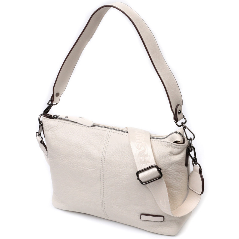 Прямоугольная женская сумка с двумя съемными ремнями из натуральной кожи Vintage Белая