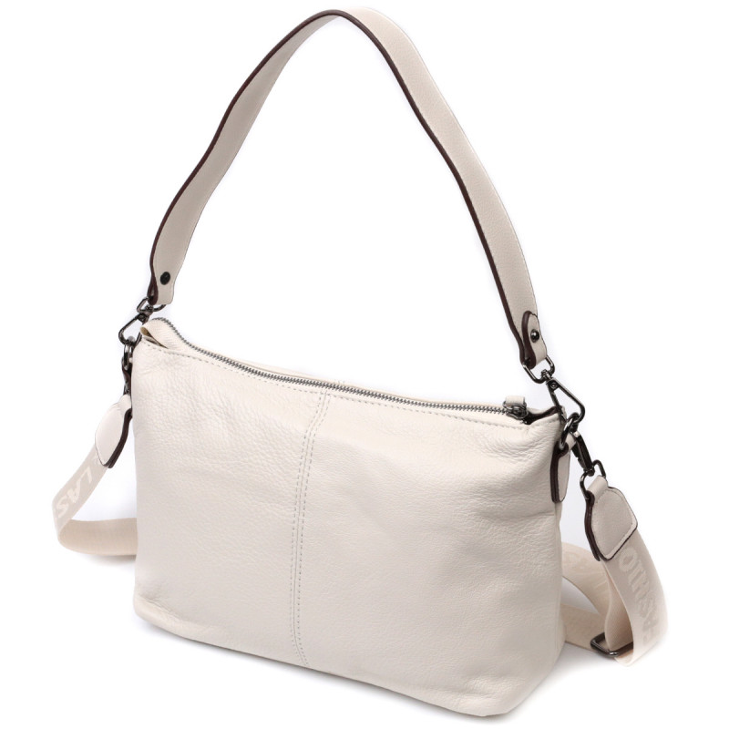 Прямоугольная женская сумка с двумя съемными ремнями из натуральной кожи Vintage Белая