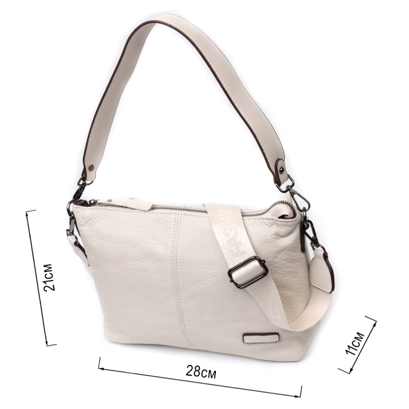Прямоугольная женская сумка с двумя съемными ремнями из натуральной кожи Vintage Белая