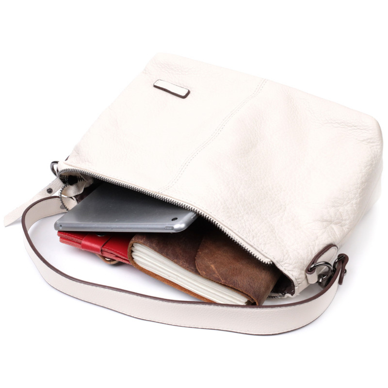 Прямоугольная женская сумка с двумя съемными ремнями из натуральной кожи Vintage Белая