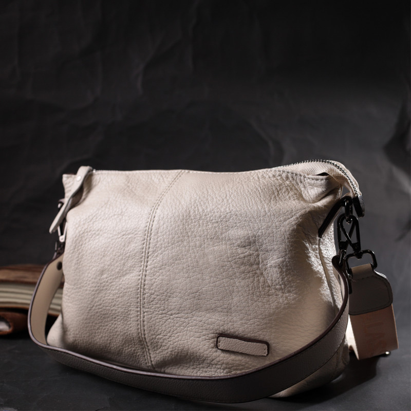 Прямоугольная женская сумка с двумя съемными ремнями из натуральной кожи Vintage Белая