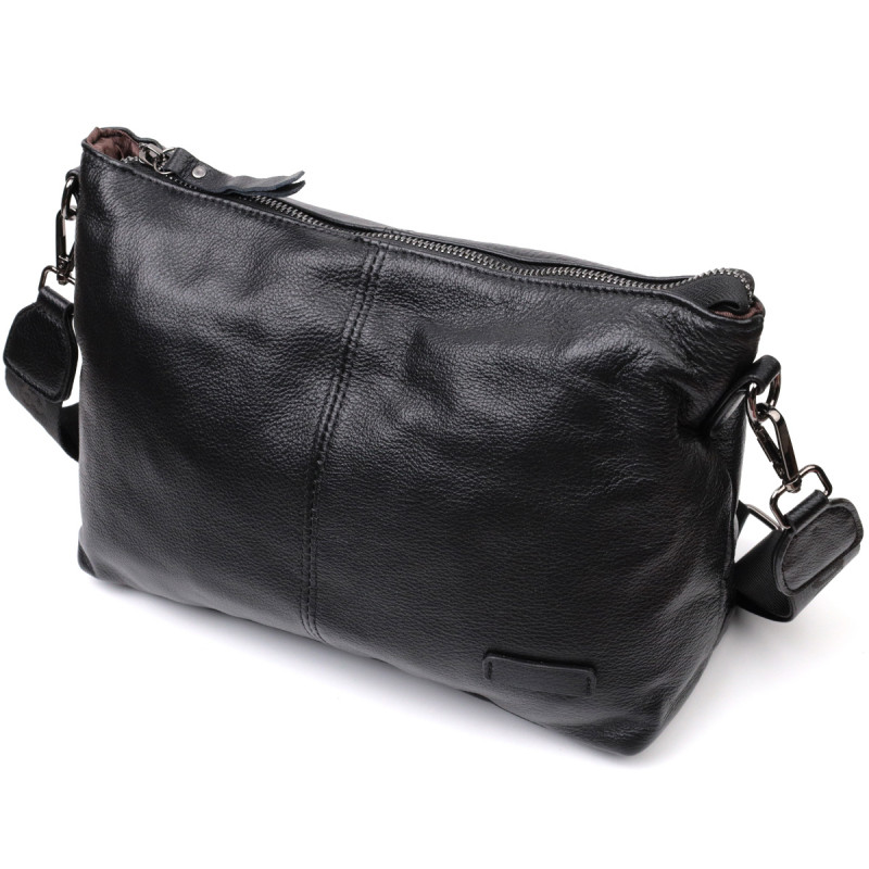 Повсякденна шкіряна сумка з двома знімними ременями Vintage Чорна