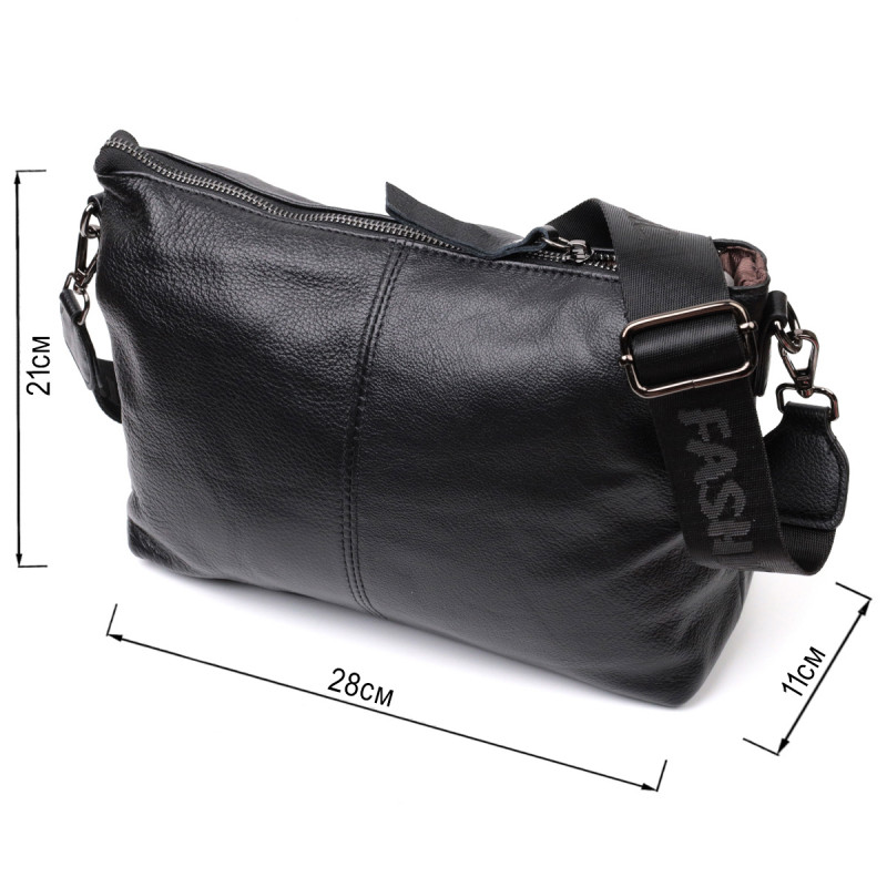 Повсякденна шкіряна сумка з двома знімними ременями Vintage Чорна