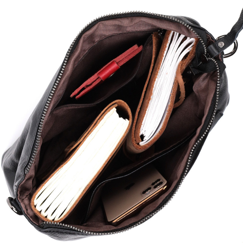 Повсякденна шкіряна сумка з двома знімними ременями Vintage Чорна