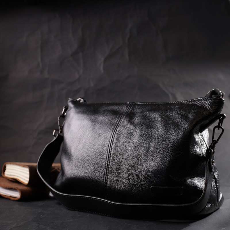 Повсякденна шкіряна сумка з двома знімними ременями Vintage Чорна