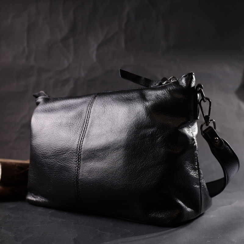 Повсякденна шкіряна сумка з двома знімними ременями Vintage Чорна