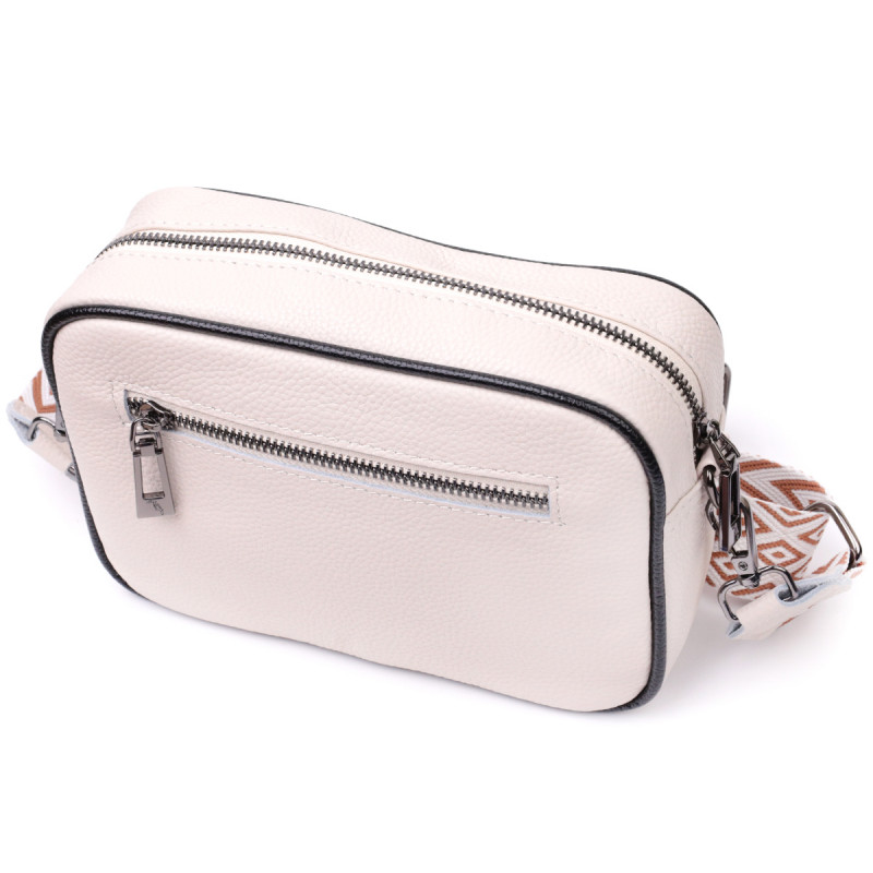 Стильная женская сумка с переплетами из натуральной кожи Vintage Белая