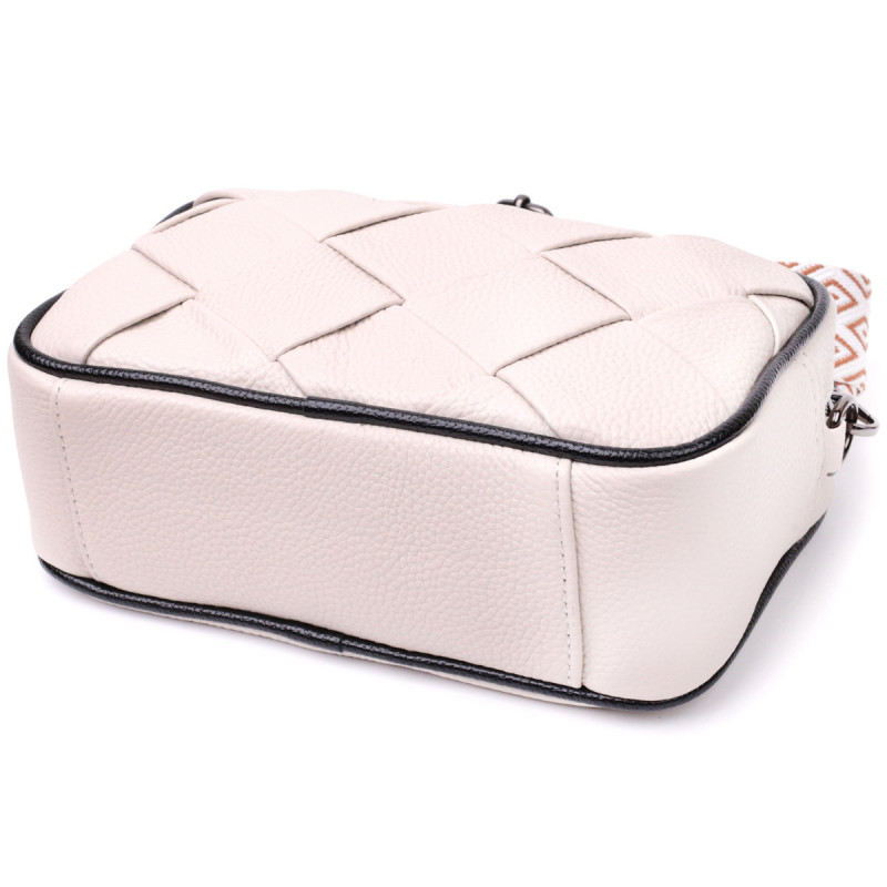 Стильная женская сумка с переплетами из натуральной кожи Vintage Белая