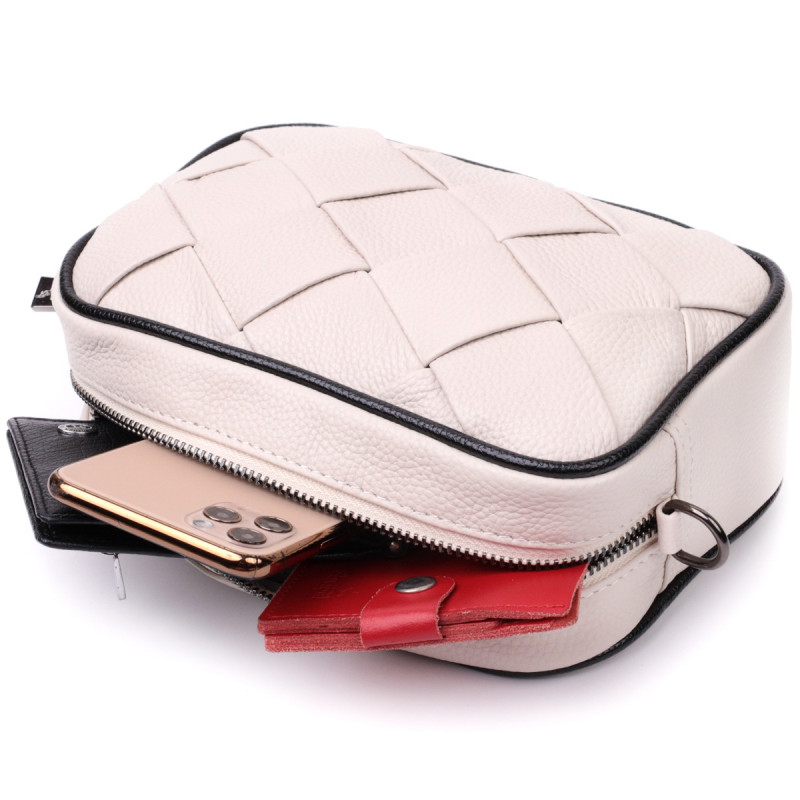 Стильная женская сумка с переплетами из натуральной кожи Vintage Белая