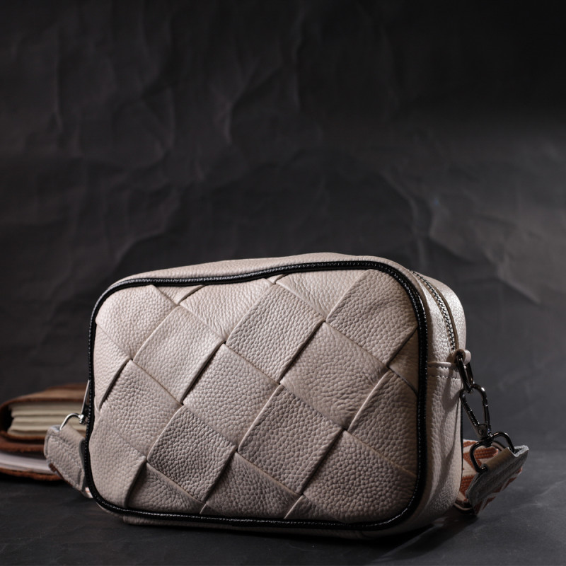 Стильная женская сумка с переплетами из натуральной кожи Vintage Белая