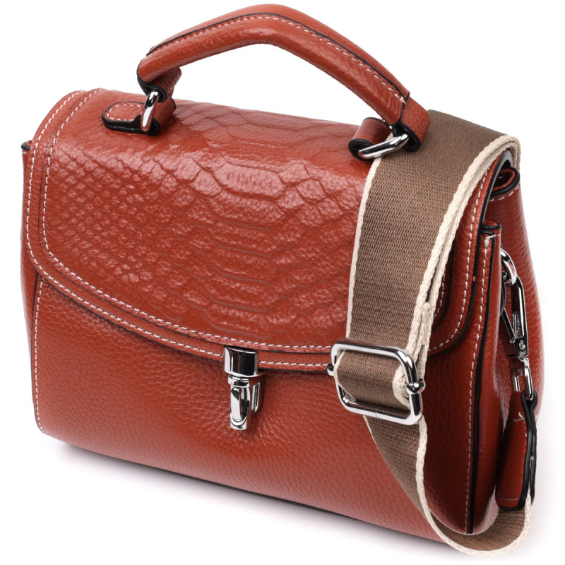Сумка из натуральной кожи с интересной защелкой Vintage Коричневая