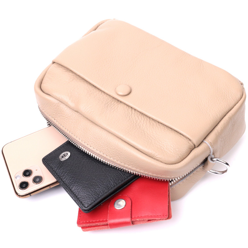 Сумка для женщин из натуральной мягкой кожи Vintage Бежевая