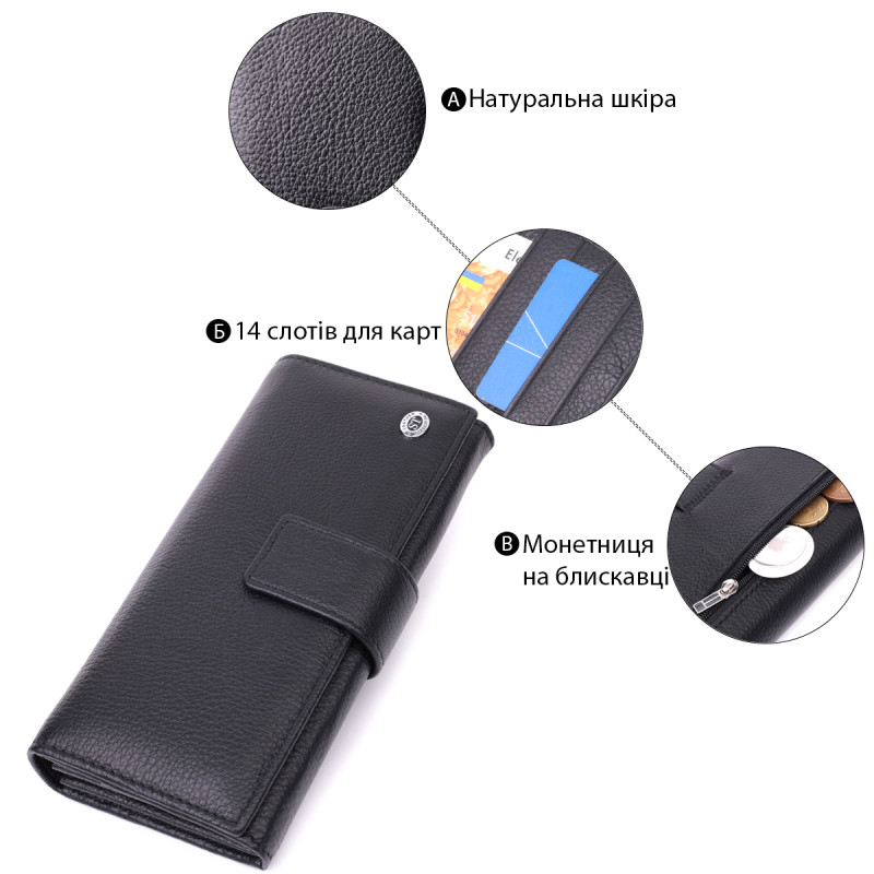 Надежный женский кошелек из натуральной кожи ST Leather Черный