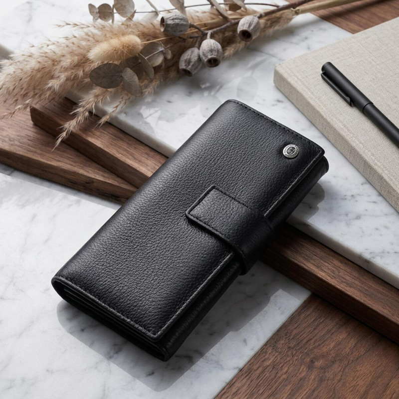 Жіночий шкіряний гаманець для карток купюр та монет ST Leather Чорний