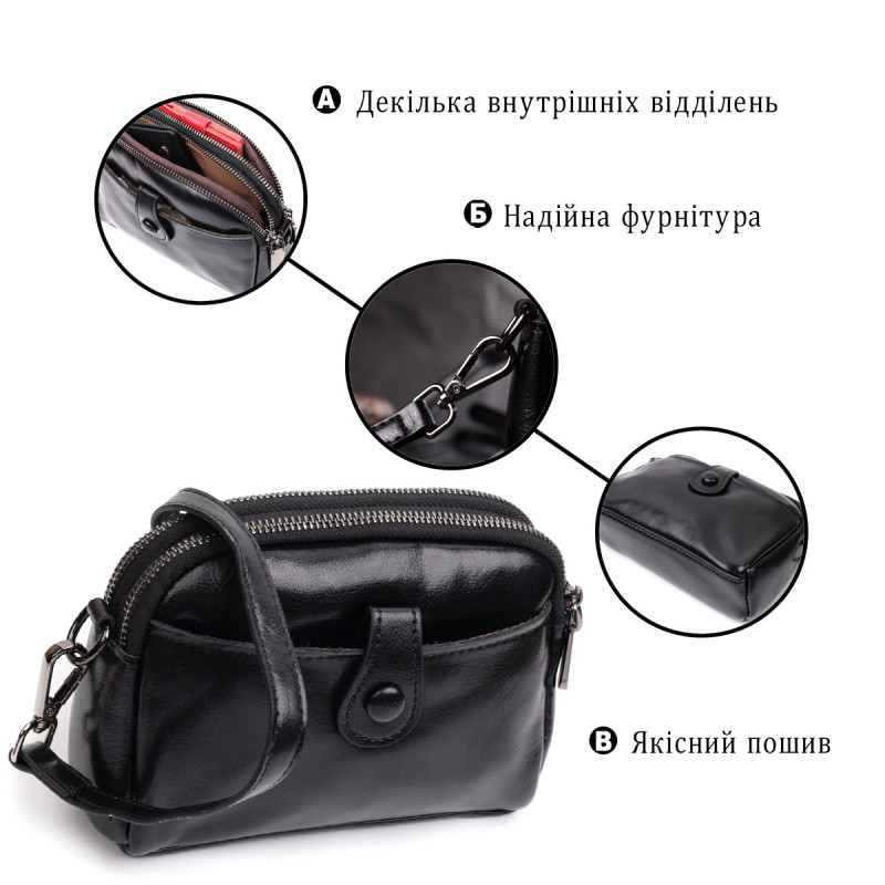 Удивительная женская кожаная сумка с глянцевой поверхностью Vintage Черный