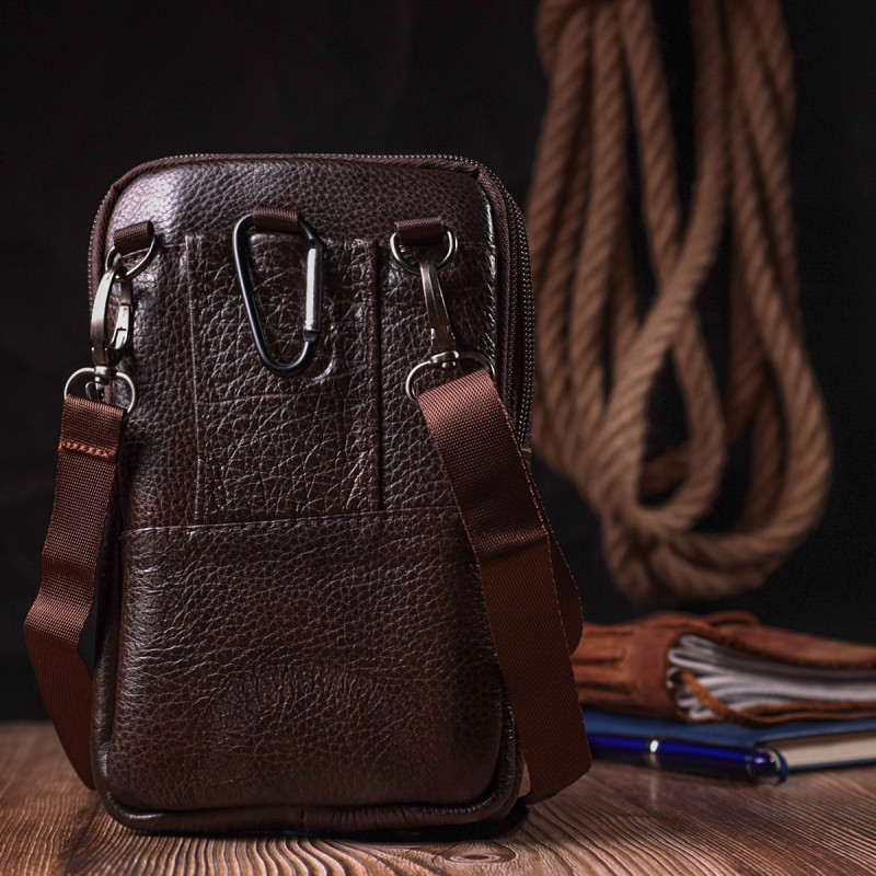 Компактная мужская сумка на пояс из натуральной кожи Vintage Коричневый