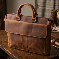 Чоловічий шкіряний портфель для документів ноутбука та роботи Vintage Коричневий