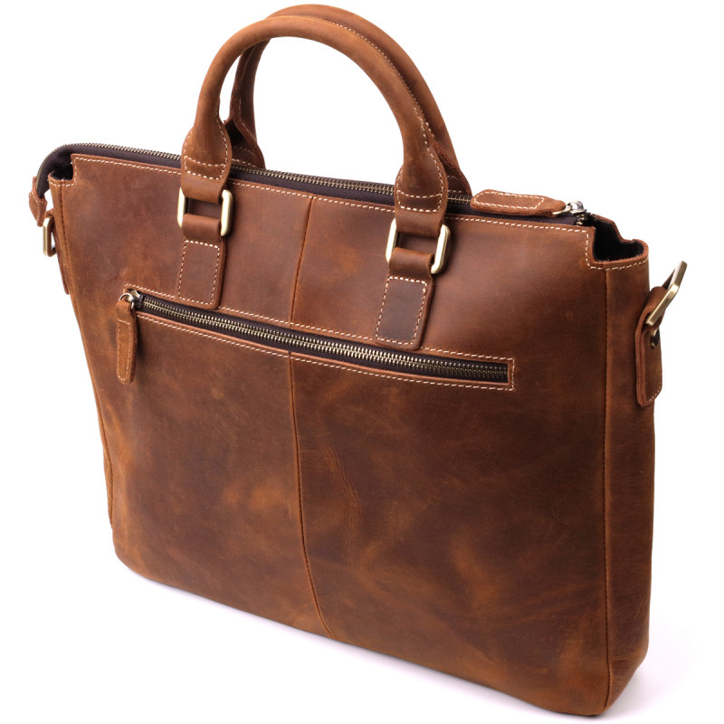 Чоловічий шкіряний портфель для документів ноутбука та роботи Vintage Коричневий