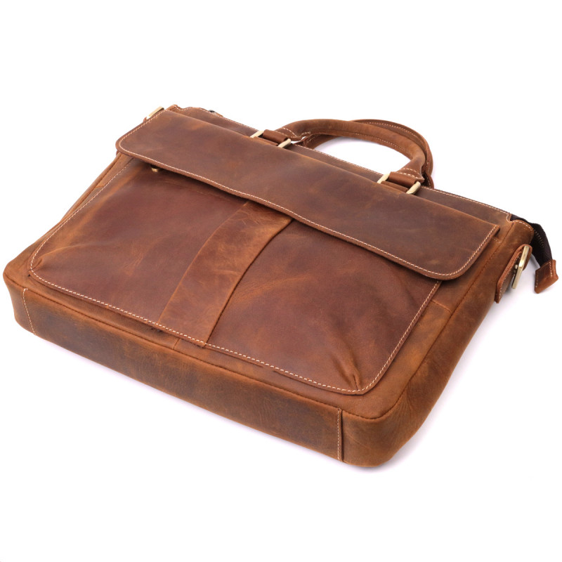 Чоловічий шкіряний портфель для документів ноутбука та роботи Vintage Коричневий