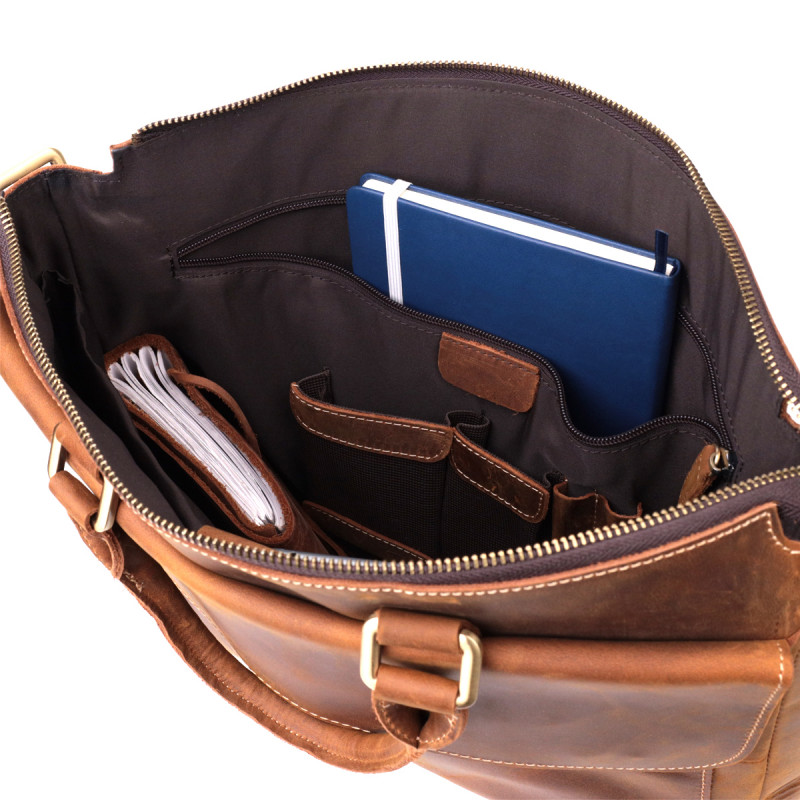 Чоловічий шкіряний портфель для документів ноутбука та роботи Vintage Коричневий