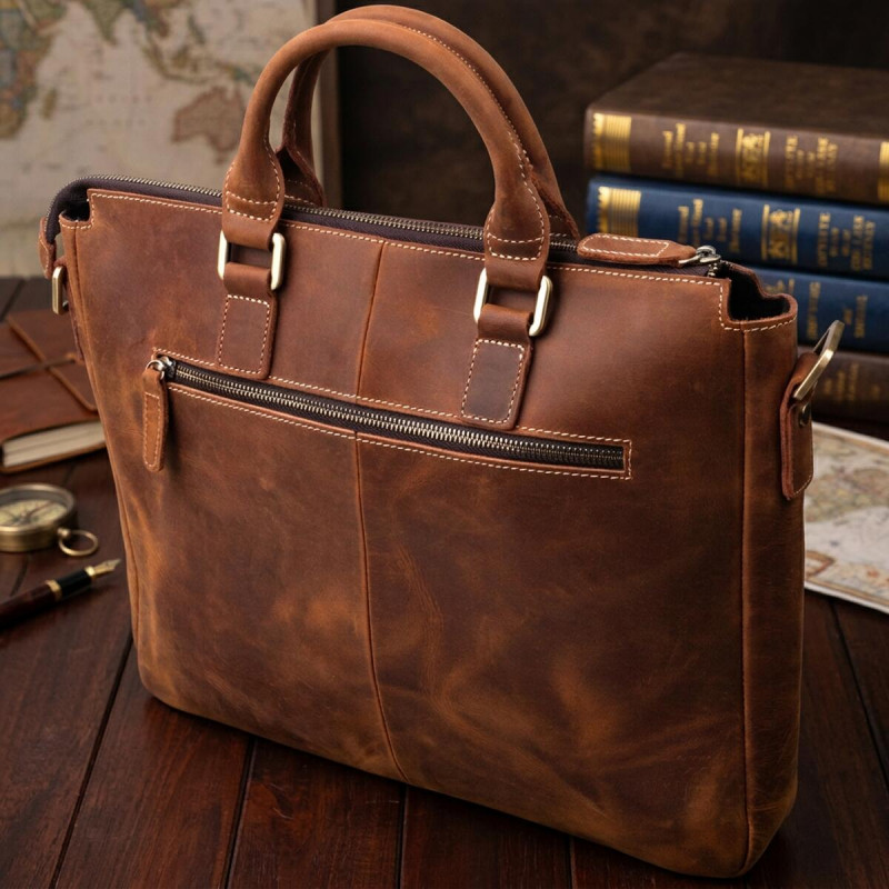 Чоловічий шкіряний портфель для документів ноутбука та роботи Vintage Коричневий