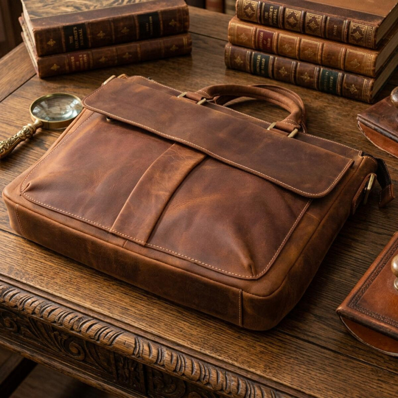 Чоловічий шкіряний портфель для документів ноутбука та роботи Vintage Коричневий