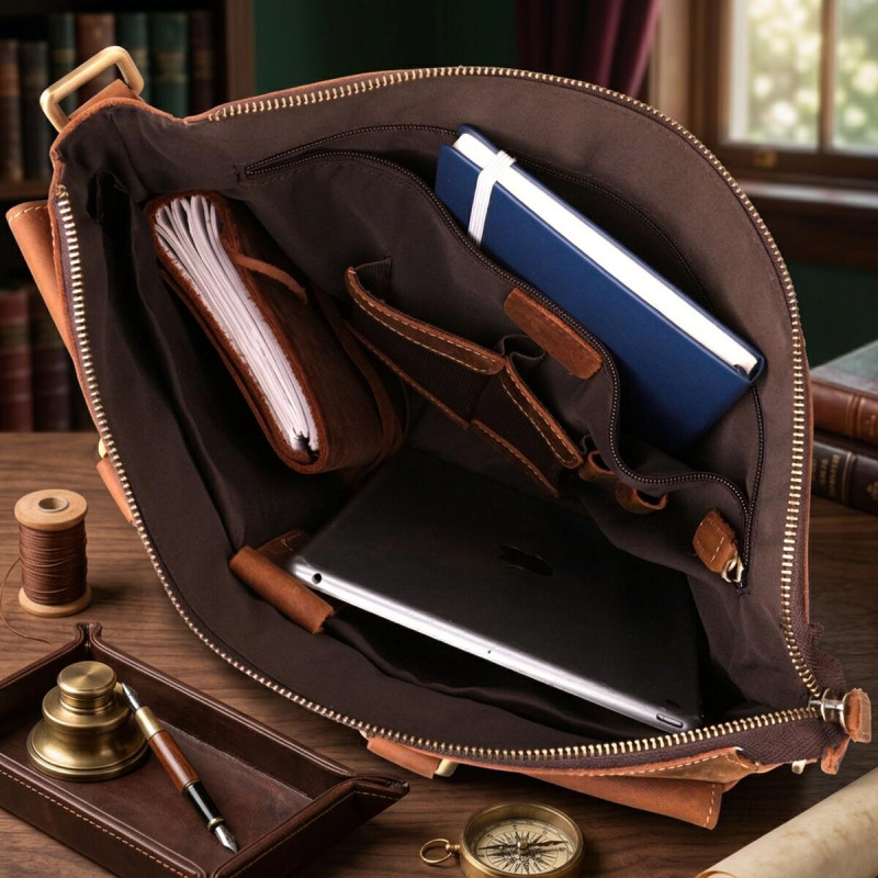 Чоловічий шкіряний портфель для документів ноутбука та роботи Vintage Коричневий