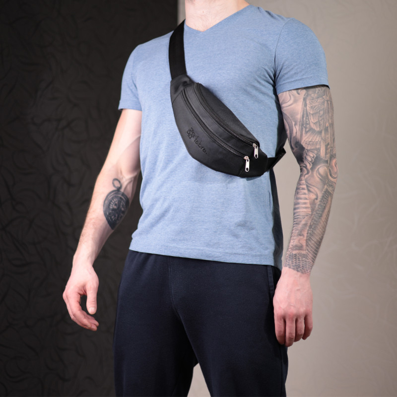 Текстильная поясная сумка для города поездок и повседневного использования FABRA Черная