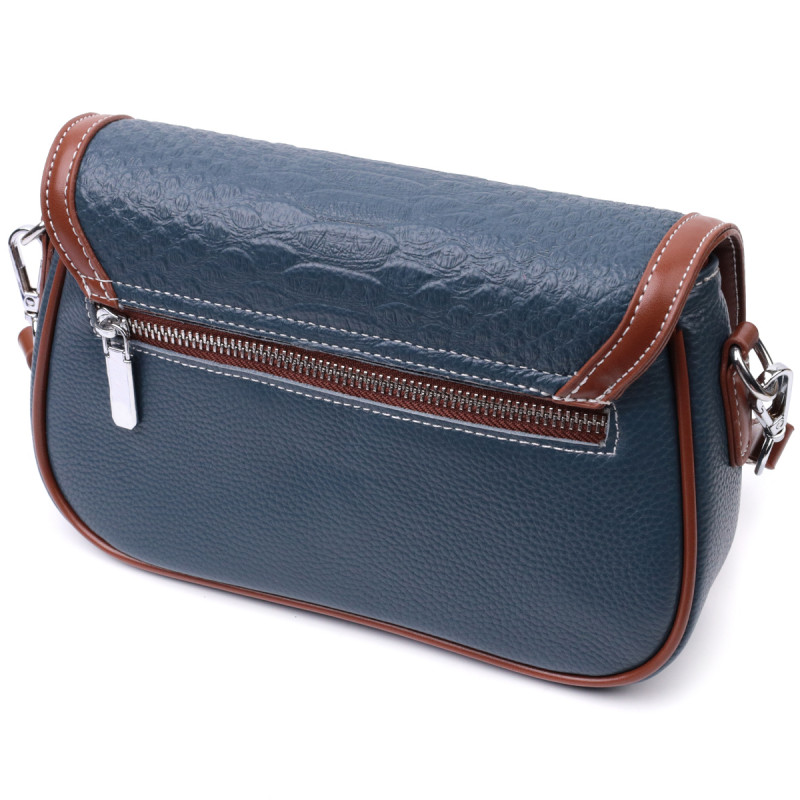 Сумка женская с фактурным клапаном из натуральной кожи Vintage Синяя