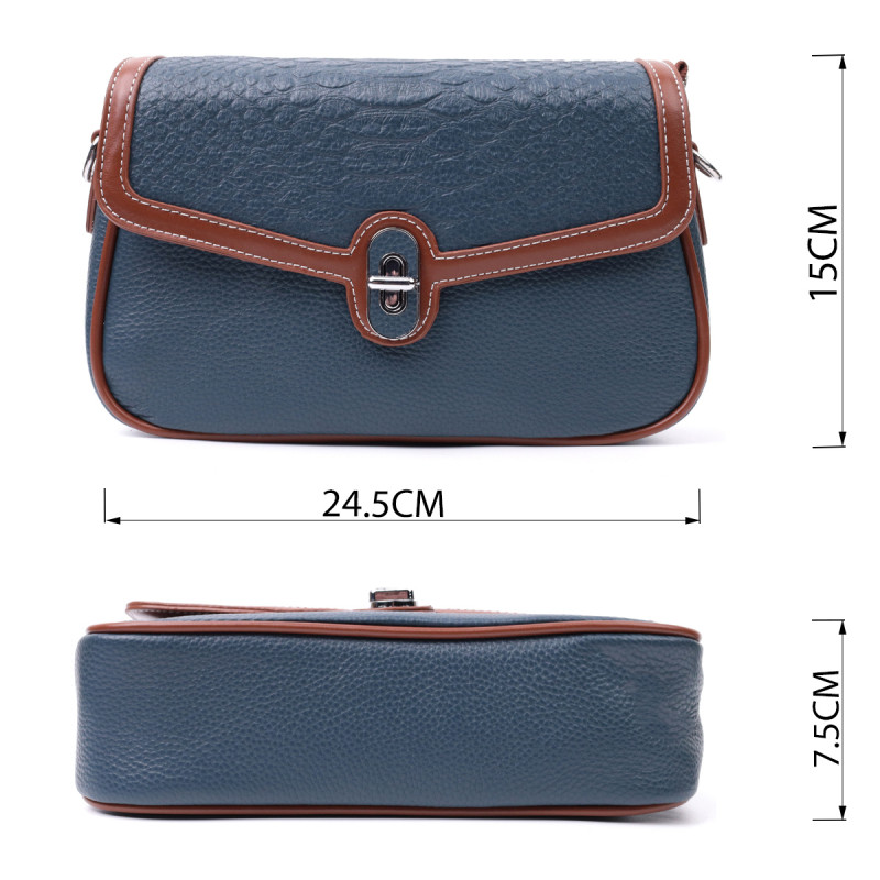 Сумка женская с фактурным клапаном из натуральной кожи Vintage Синяя