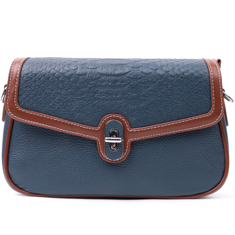 Сумка женская с фактурным клапаном из натуральной кожи Vintage Синяя