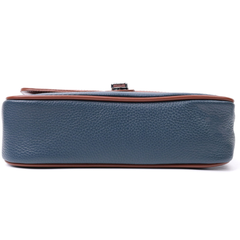Сумка женская с фактурным клапаном из натуральной кожи Vintage Синяя
