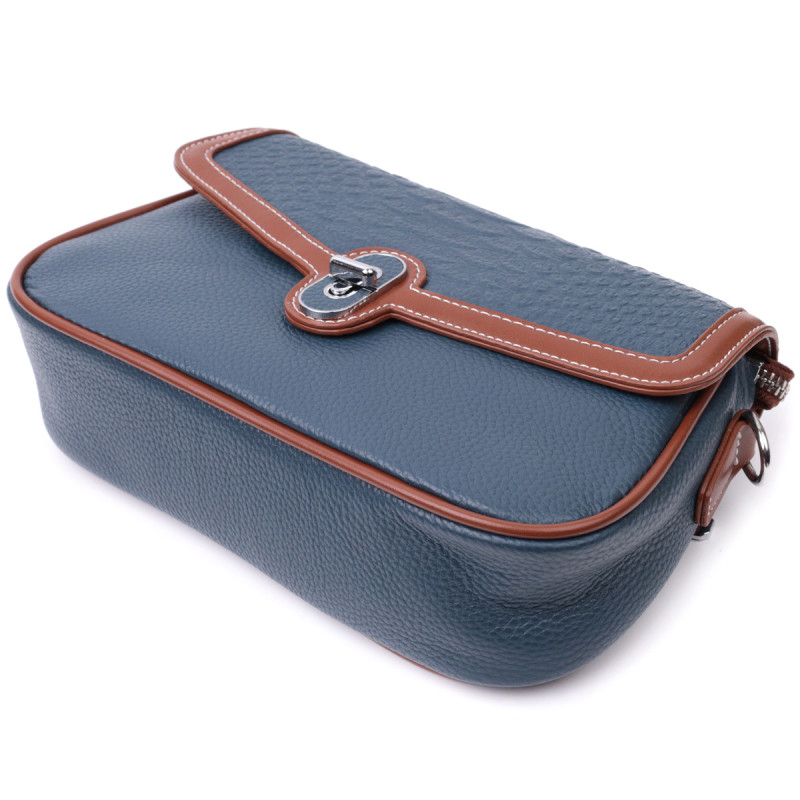Сумка женская с фактурным клапаном из натуральной кожи Vintage Синяя