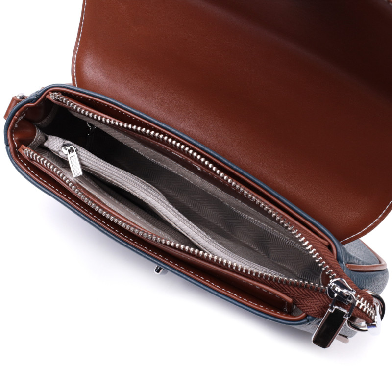 Сумка женская с фактурным клапаном из натуральной кожи Vintage Синяя