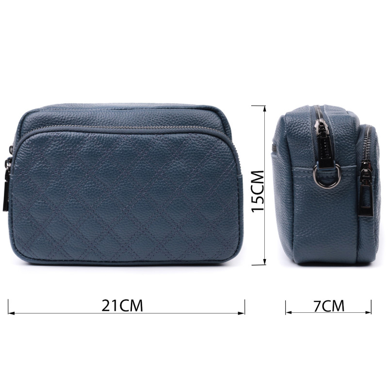 Стильная женская сумка прошитая ромбами на лицевой стороне из натуральной кожи Vintage Синяя