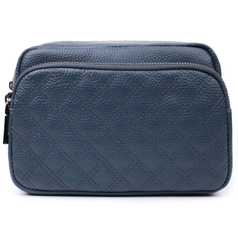 Стильная женская сумка прошитая ромбами на лицевой стороне из натуральной кожи Vintage Синяя