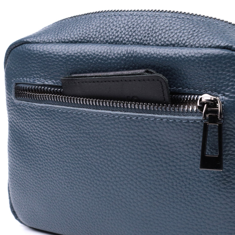 Стильная женская сумка прошитая ромбами на лицевой стороне из натуральной кожи Vintage Синяя