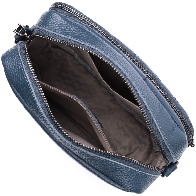 Стильная женская сумка прошитая ромбами на лицевой стороне из натуральной кожи Vintage Синяя