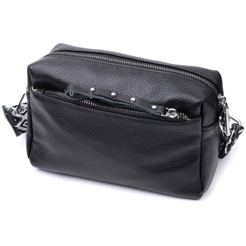 Практична жіноча шкіряна сумка зі стильним бігунком Vintage Чорна