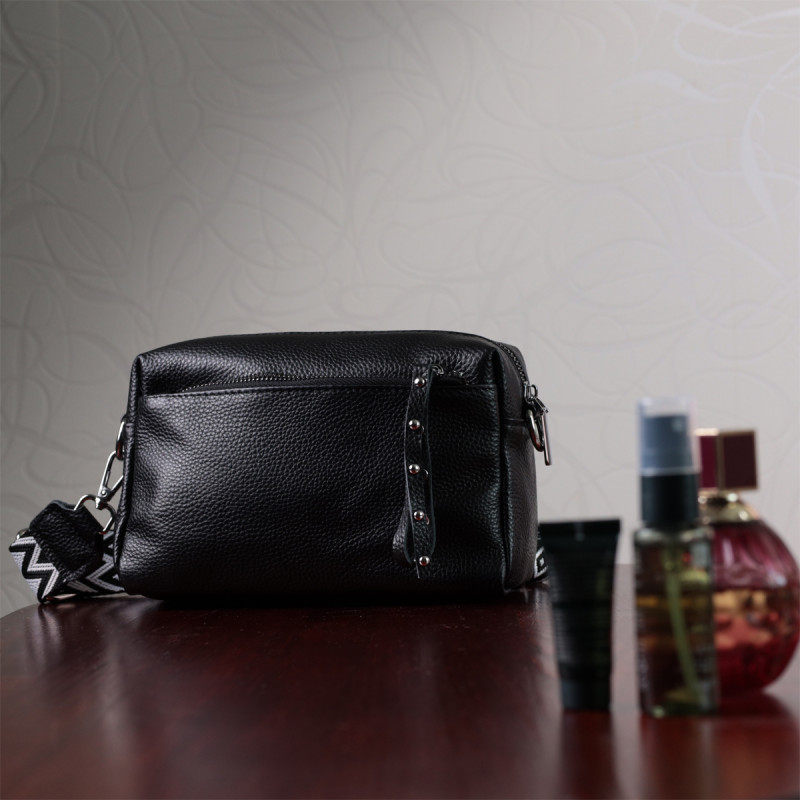 Практична жіноча шкіряна сумка зі стильним бігунком Vintage Чорна