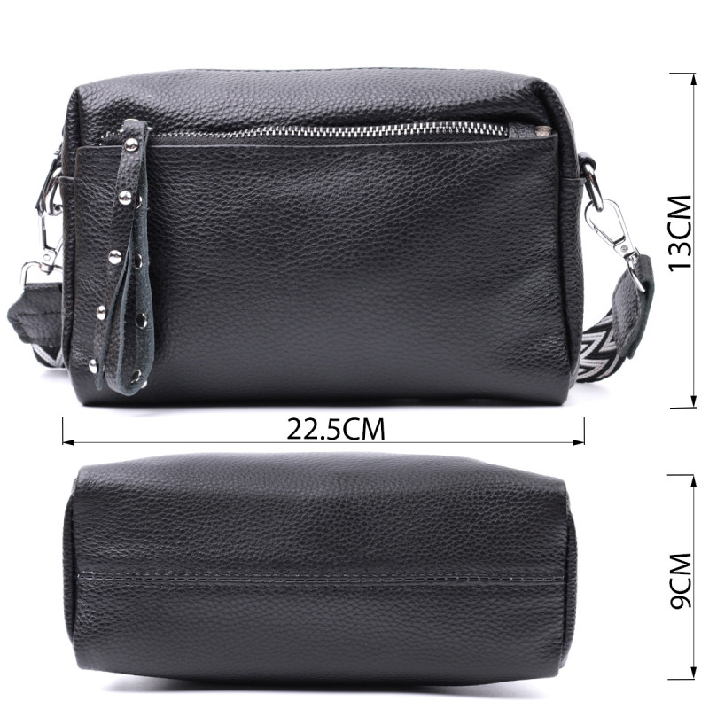 Практична жіноча шкіряна сумка зі стильним бігунком Vintage Чорна