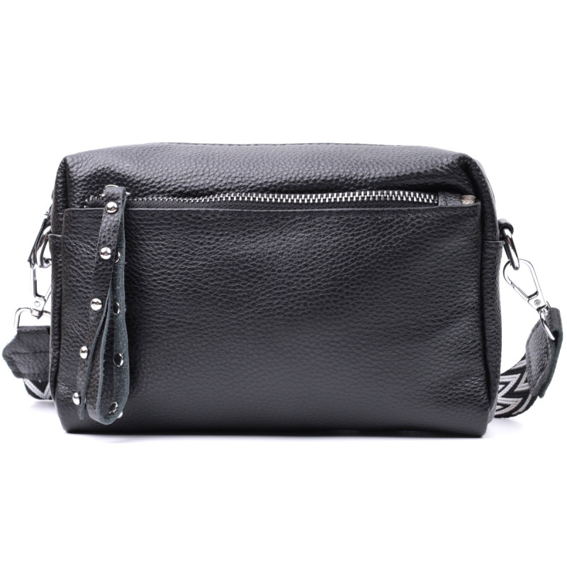 Практична жіноча шкіряна сумка зі стильним бігунком Vintage Чорна