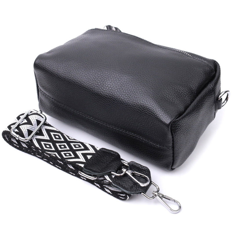 Практична жіноча шкіряна сумка зі стильним бігунком Vintage Чорна