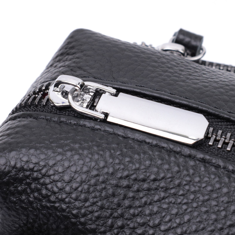 Практична жіноча шкіряна сумка зі стильним бігунком Vintage Чорна