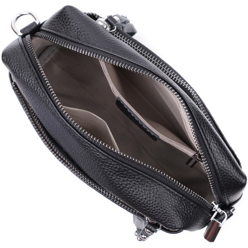 Практична жіноча шкіряна сумка зі стильним бігунком Vintage Чорна