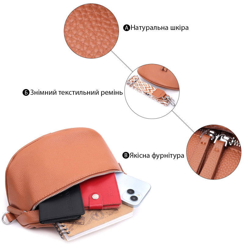 Стильная женская сумка через плечо в классическом цвете из натуральной кожи Vintage Рыжая