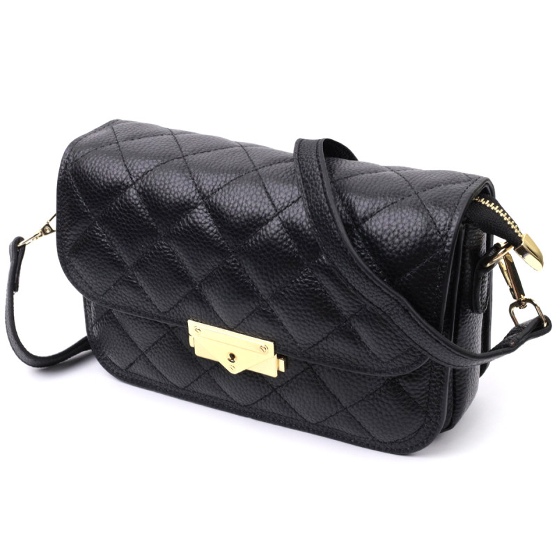 Модна жіноча сумка з оригінальною клямкою з натуральної шкіри Vintage Чорна